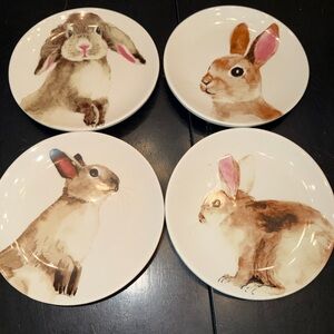 Arlington Designs Set of 4 Bunny Rabbit Design Ceramic 6in  Plates. Like New